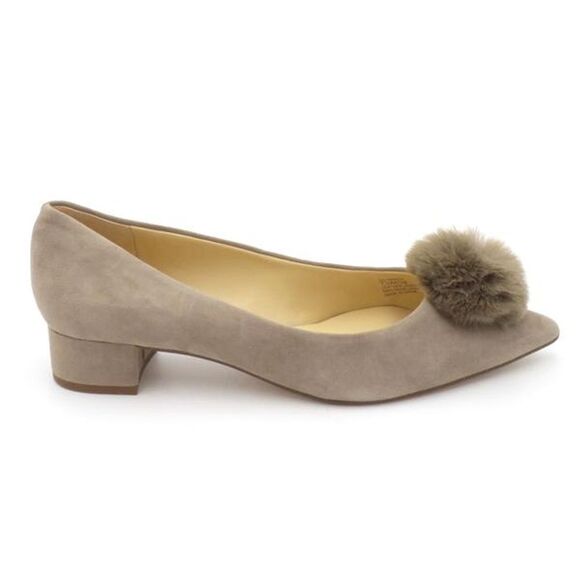 Sole Society Shoes - Sole Society Suede Low-Heel Pom Pom Pumps Mirem Porcini - Medium